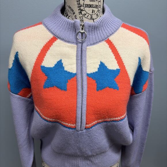 Urban Outfitters Sweaters - BDG Urban Outfitters Half-Zip Jesse Pullover Sweater Purple/Star Print Sz Small